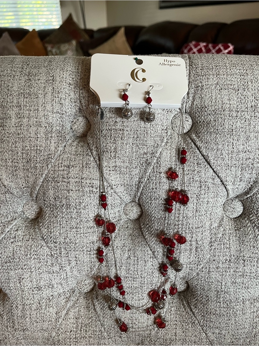 Charming Charlie’s Hypoallergenic Red Bead Layered Necklace & Earrings Set